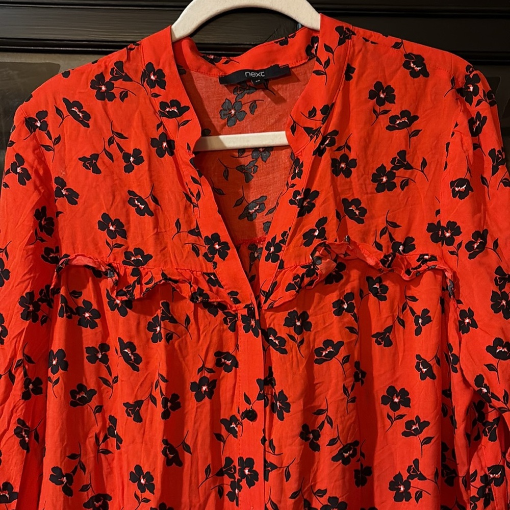 Next Red Floral Ruffle Dress - Picture 2 of 9